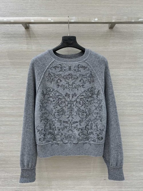 Dior Luxury Cashmere Sweater with Multicolor Embroidery