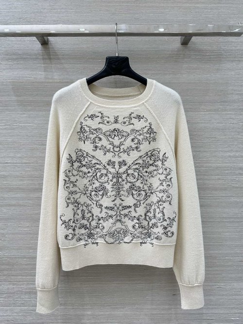 Dior Luxury Cashmere Sweater with Multicolor Embroidery