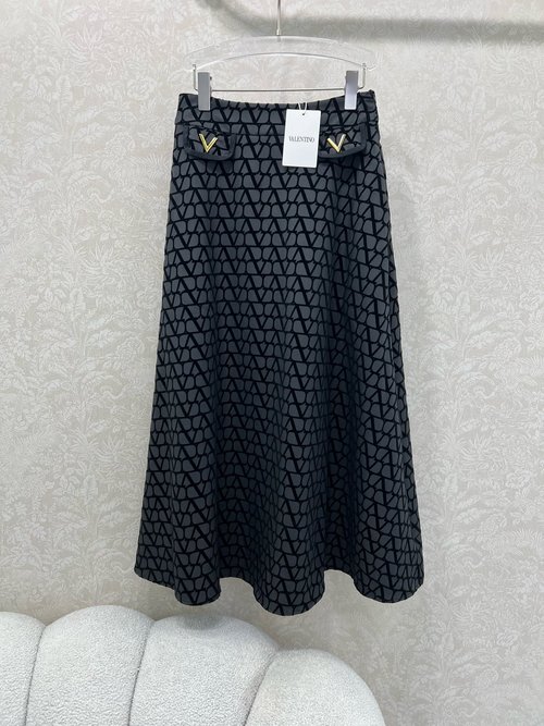 Valentino Custom Flocked Maxi Skirt with Waist V Ornament