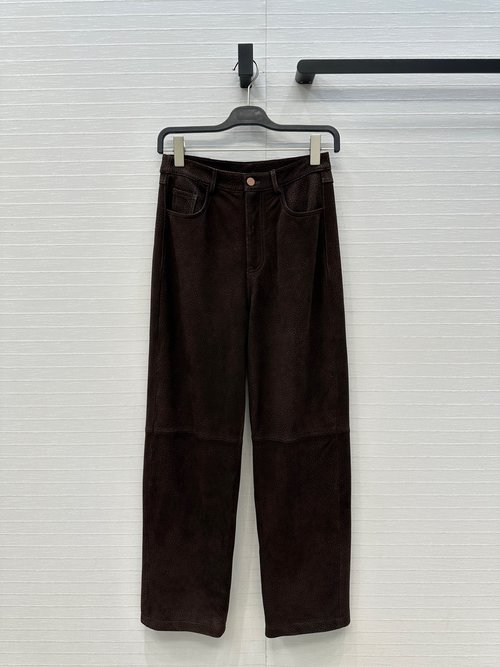 Loro Piana Sophisticated Straight Leg Luxury Suede Leather Trousers
