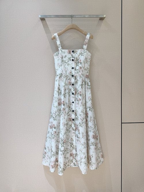 Dior Floral Print Sundress with Square Neck and A-Line Skirt