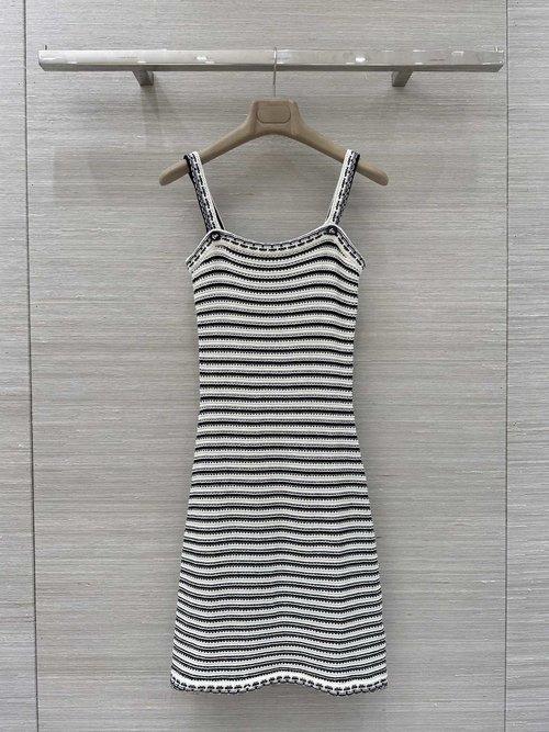 Dior Exclusive Nautical Series Crochet Striped Sling Knit Dress