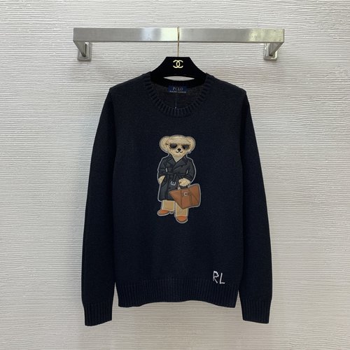 Polo Ralph Lauren New Arrival: Silver Yarn Knit Sweater with Bear Emblem