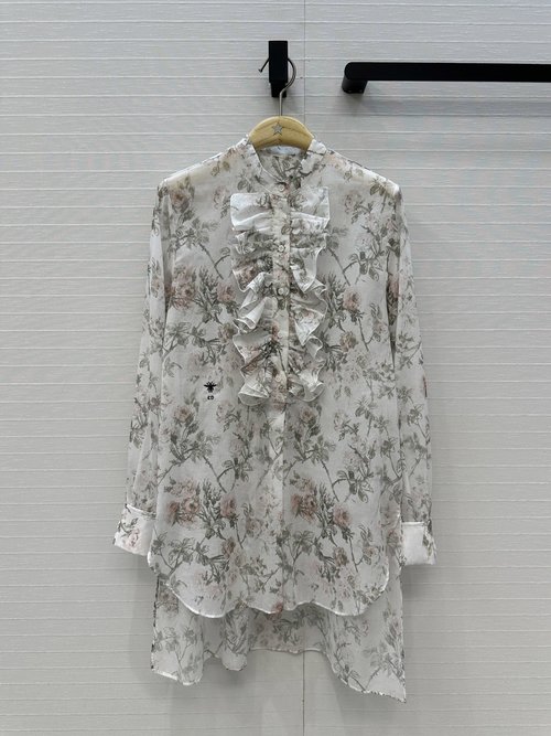 Dior Spring Floral Pattern Shirt with Delicate Embroidery and Loose Style