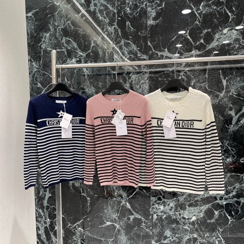 Dior Stripe Knit Top with Brand Features, Stylish and Practical Choice