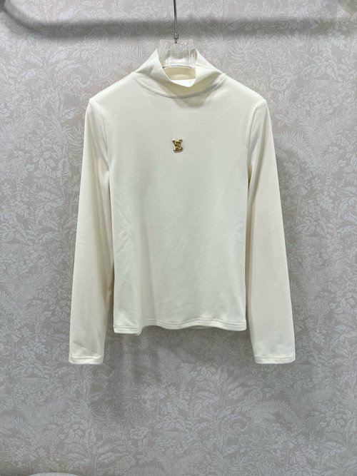 Louis Vuitton Self-Heating Flannel Stand-Collar Blouse with Logo Metal Accent