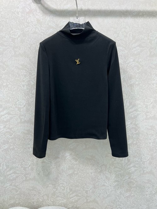 Louis Vuitton Self-Heating Flannel Stand-Collar Blouse with Logo Metal Accent
