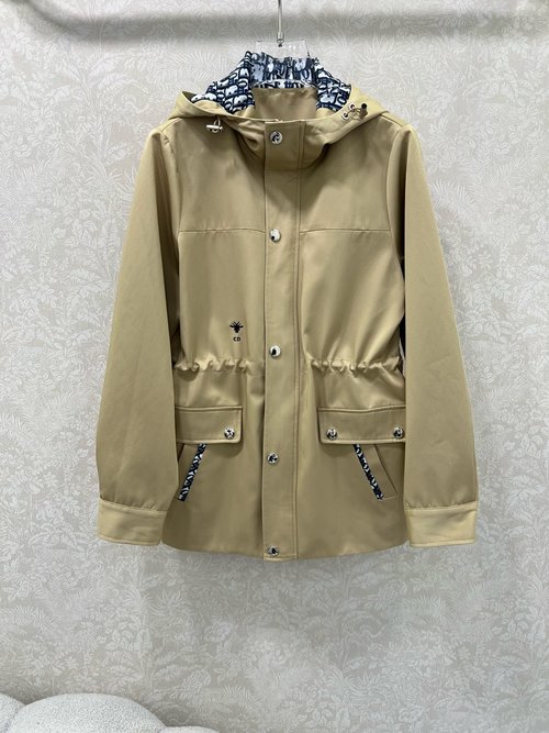 Dior Hoodie Drawstring Windbreaker with Bee Embroidery and D-Letter Lining