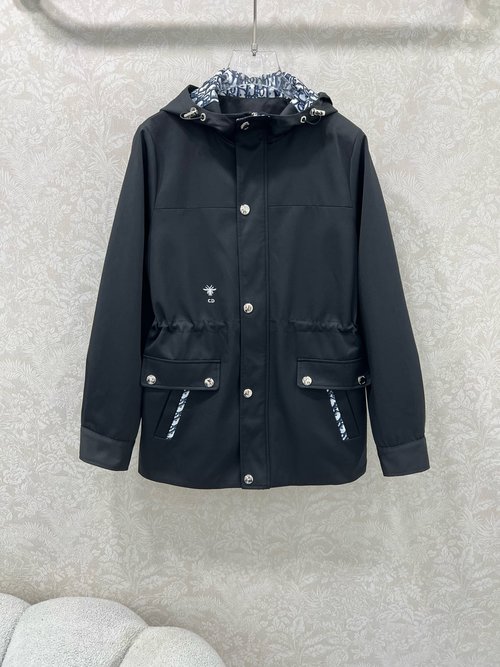 Dior Hoodie Drawstring Windbreaker with Bee Embroidery and D-Letter Lining