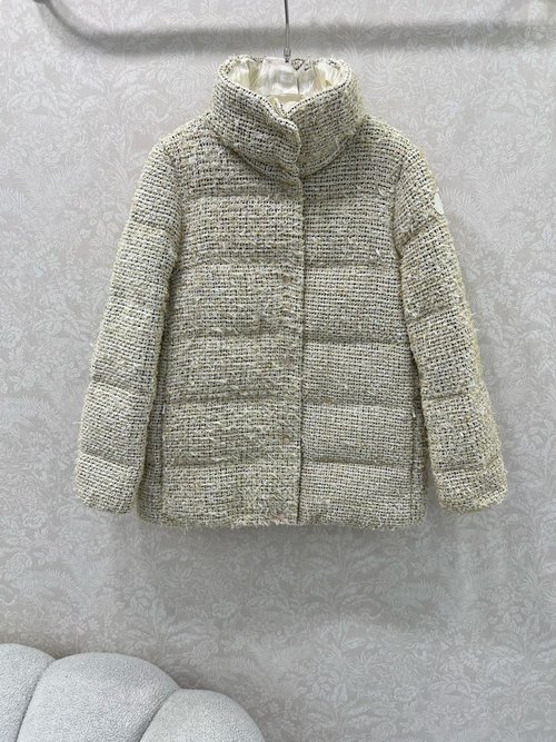 Moncler Golden Knitted Woolen Down Jacket with Reflective Silver Threads