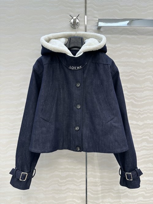 Loewe Denim Cotton Jacket with Detachable Hood and Stylish Appearance