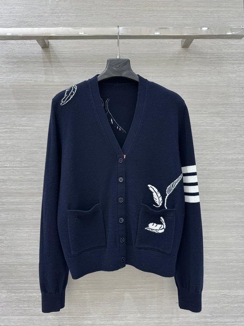 Thom Browne Exclusive Feather-inlaid Merino Wool Cardigan