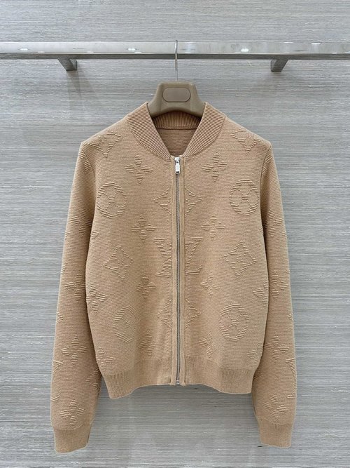 Louis Vuitton Pixelated Monogram Knitted Baseball Jacket with Metal Zippers