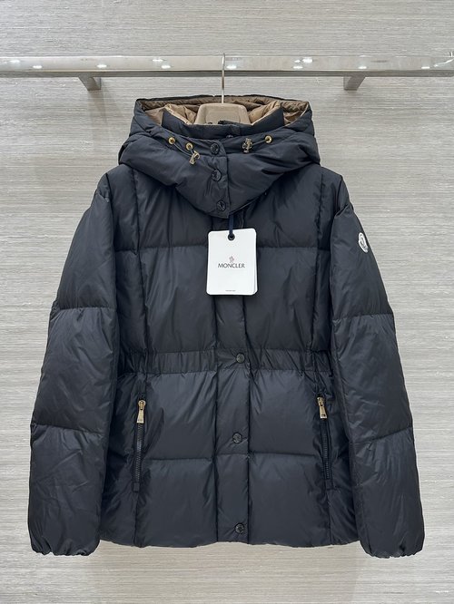 Moncler Premium Quality: Chic Waist-designed Mid-length Down Jacket with Technical Hood
