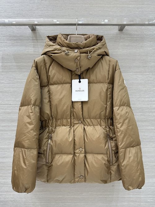Moncler Premium Quality: Chic Waist-designed Mid-length Down Jacket with Technical Hood