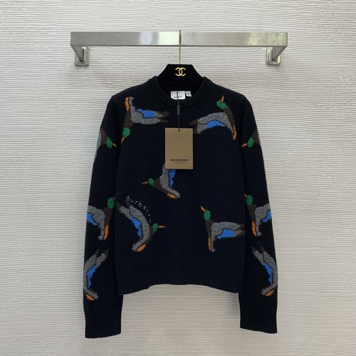 Burberry Sophisticated Custom Wool Knit Top with Duck Motif & Logo