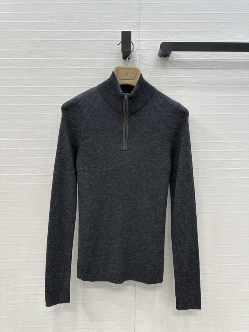 Brunello Cucinelli Luxury Cashmere Knit Half-Zip Collar Base Layer