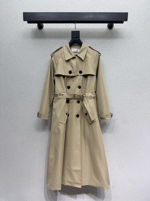 Dior Classic Khaki Long Trench Coat with Detachable Hat
