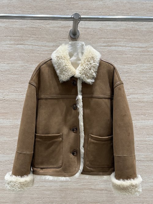 Loewe German Imported Goat Suede Reversible Coat with Small Lapel