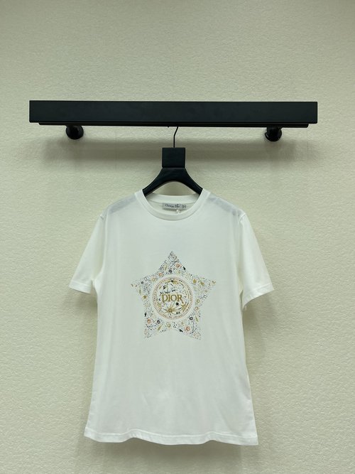 Dior Customized Cosmic Printed Cotton T-shirt with Beaded Logo