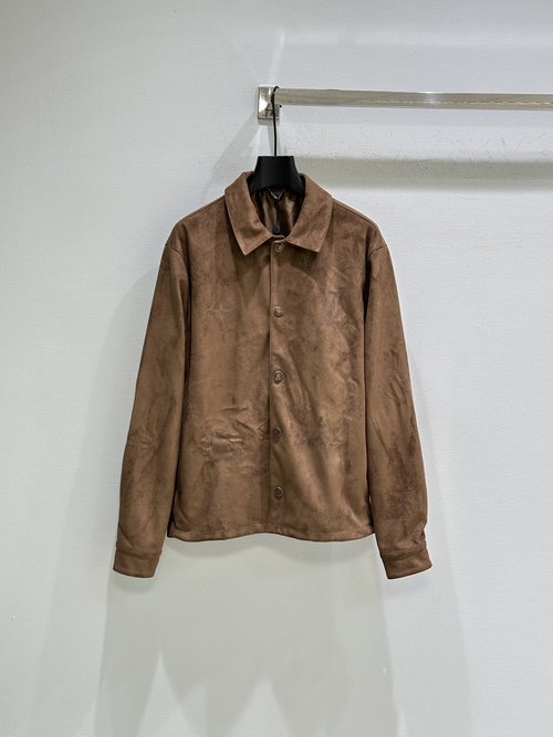 Louis Vuitton Embroidered Suede Shirt Jacket in Retro Brown Maillard Style
