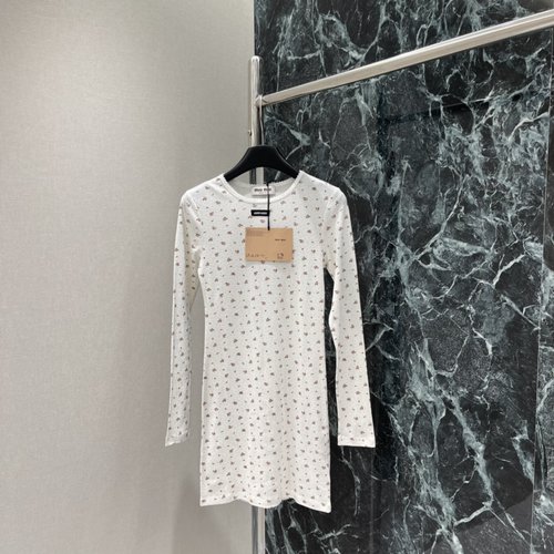 Miu Miu Floral Long Sleeve T-Shirt Dress, Soft Cotton, Simple Elegance