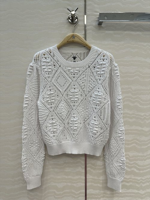 Dior High-End Knit Top with Hollowed-Out Lattice Relief