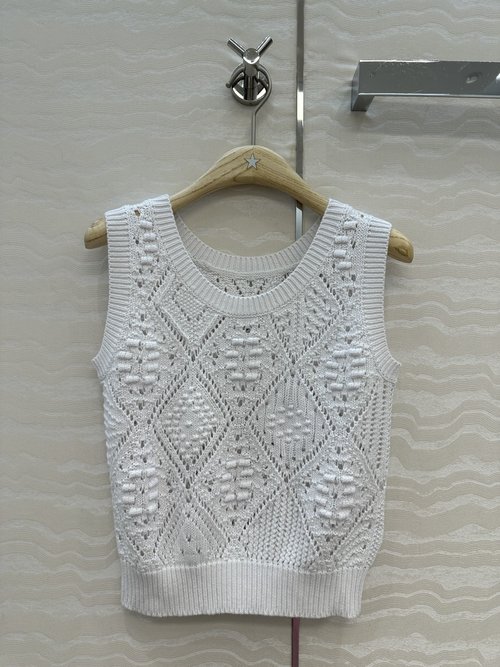 Dior High-End Solid-Color Hollowed-Out Lattice Relief Jacquard Vest