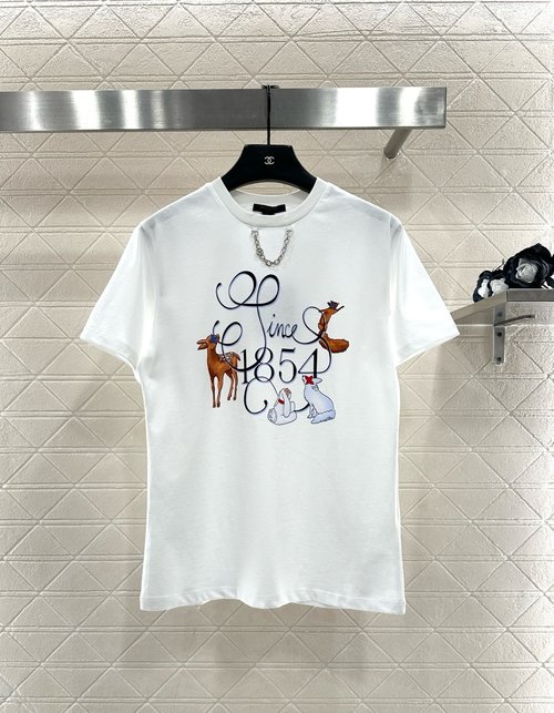 Louis Vuitton Custom Cotton Short-Sleeved Shirt with Cartoon Print and Stylish Elements