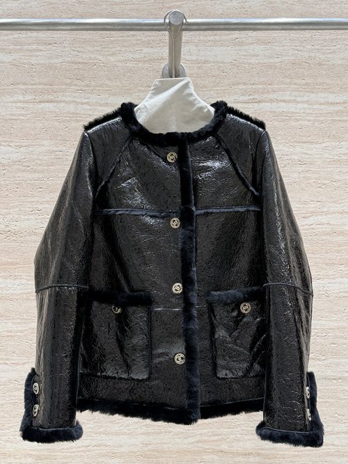 Chanel Forest Series Fur Coat with Soft Imported Merino Wool and Cracked Leather