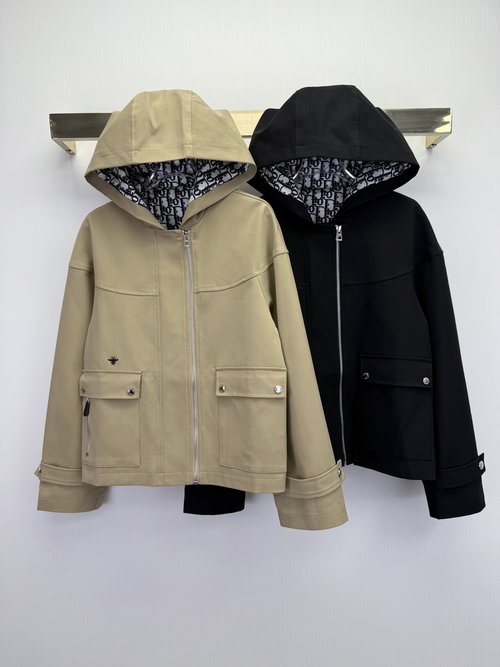 Dior Hooded Jacket with Bee Embroidery and Vintage Print Lining