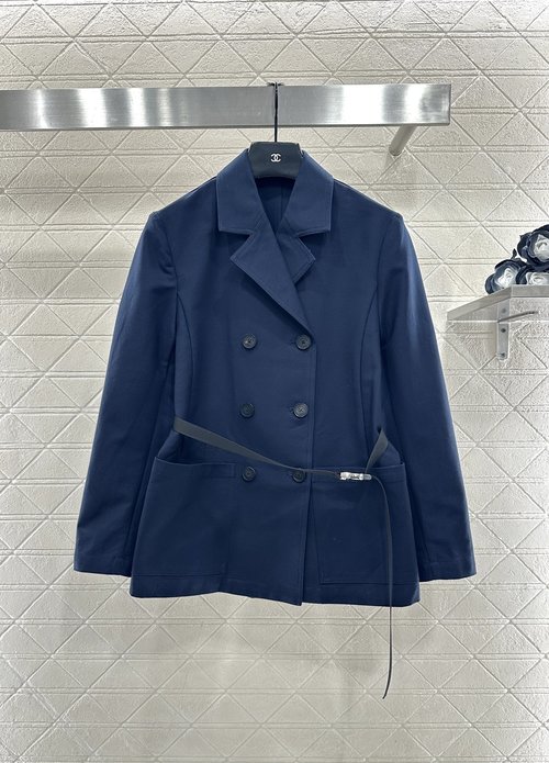 Dior Double-Breasted Belted Trench Coat with Bee CD Embellishment