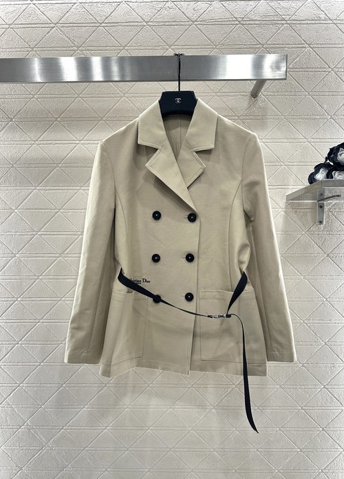 Dior Double-Breasted Belted Trench Coat with Bee Embellishment