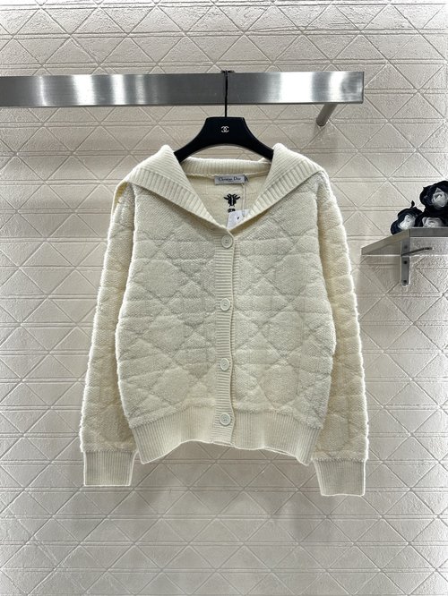 Dior Vine Check Knit Shawl Coat with Embroidered Details