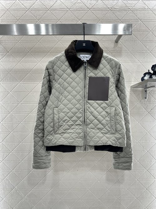 Loewe Windproof Nylon Down Jacket with Corduroy Collar and Logo