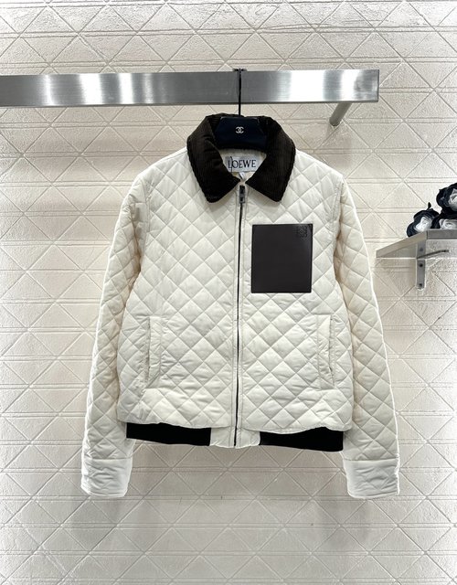 Loewe Windproof Nylon Down Jacket with Corduroy Collar and Logo