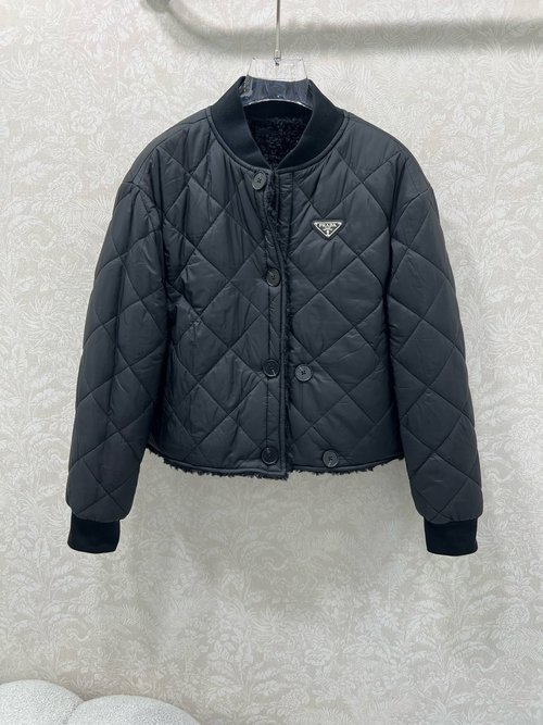 Prada Double-Sided Collared Diamond-Patterned Warm Coat