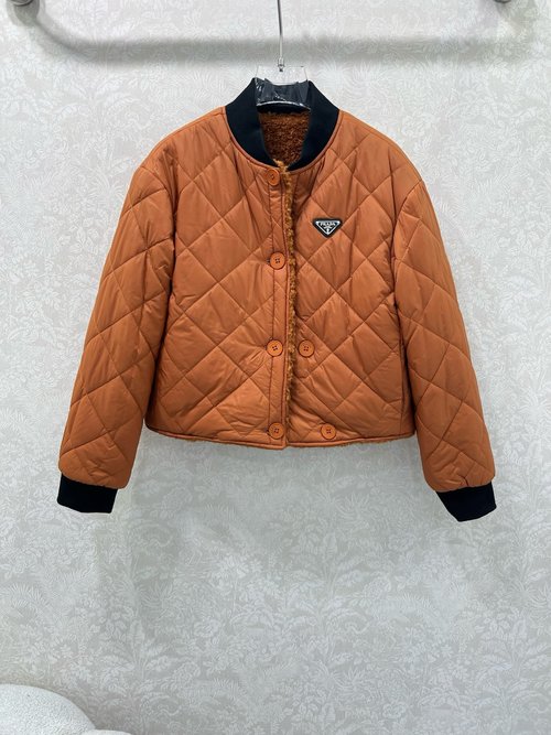 Prada Double-Sided Collared Diamond-Patterned Warm Coat