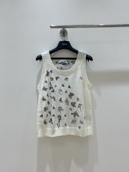 Dior Stylish and Warm Mohair Knit Vest with Butterfly and Flower Embroidery