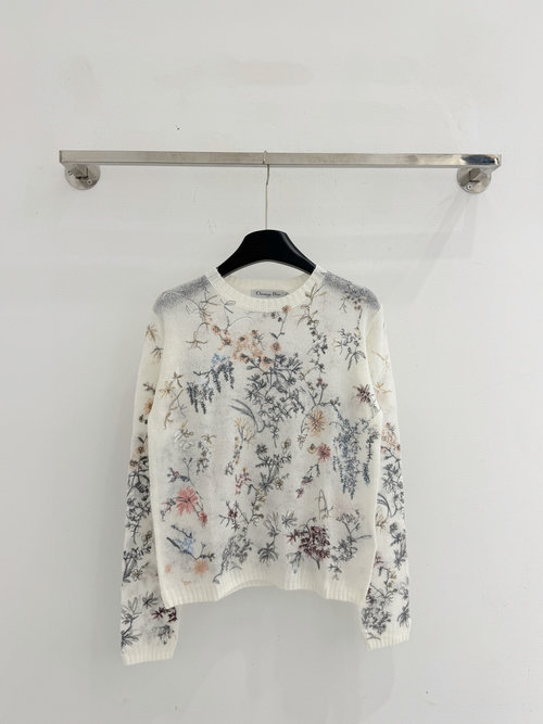 Dior Embroidered Floral Marled Wool Cardigan, Subtle Sophistication