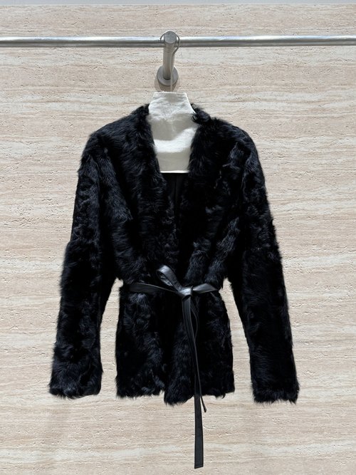 Loro Piana Imported Hu Sheep V-neck Fur and Leather Coat, Fashionable and Wind-resistant