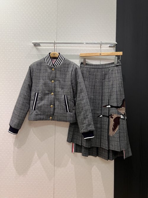 Thom Browne Retro Checked Wool Cotton Jacket with Baseball Style