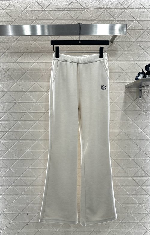 Loewe Custom Imported Wool Blend Micro Flare Drawstring Trousers, Subtle Colors