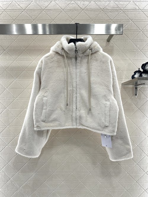 Dior Hooded Mink Coat with Logo Chain