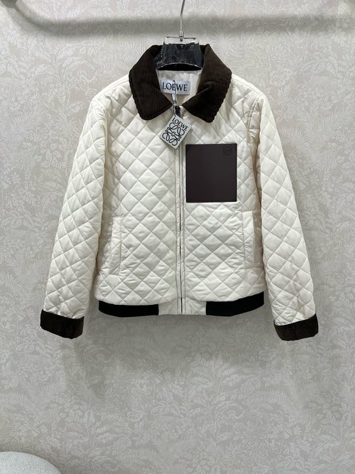 Loewe Corduroy Collar Padded Jacket with Logo, Stylish and Layered