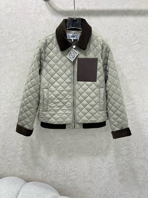Loewe Corduroy Collar Padded Jacket with Logo, Stylish and Layered