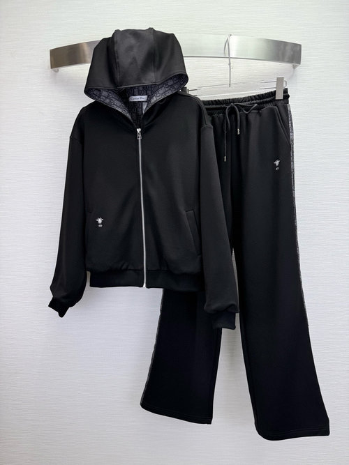 Dior Hooded Coat and Straight-Leg Pant Set with Ornamental Details