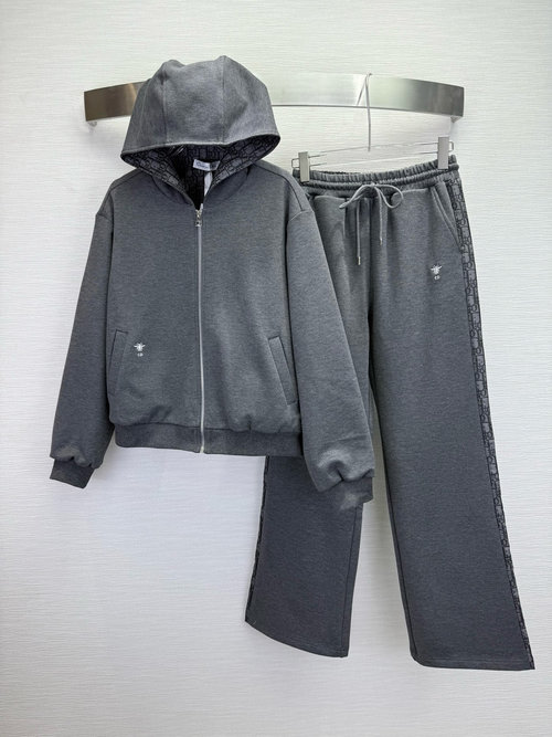 Dior Hooded Coat and Straight-leg Pant Set with Decor