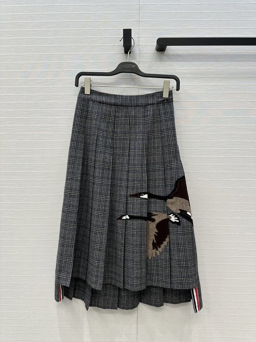 The Row Embroidered Checkered A-Line Long Skirt, Elegant and Flattering