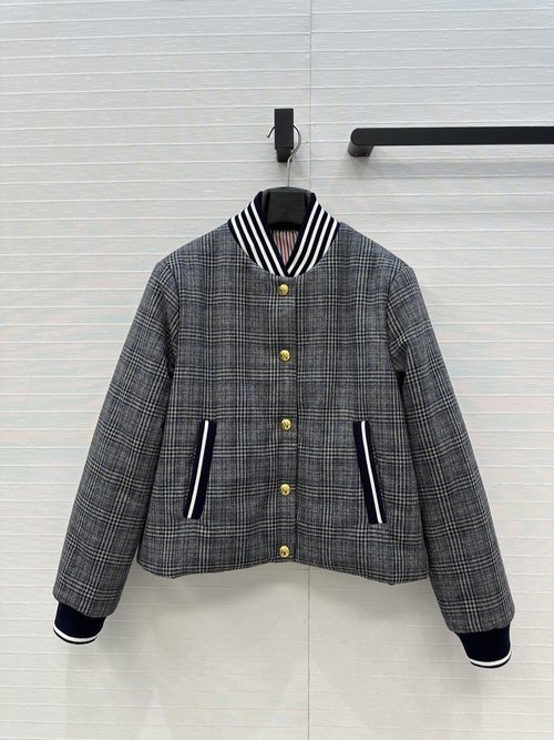 The Row Gray Checked Cotton Coat with Iconic Stripes in British Style